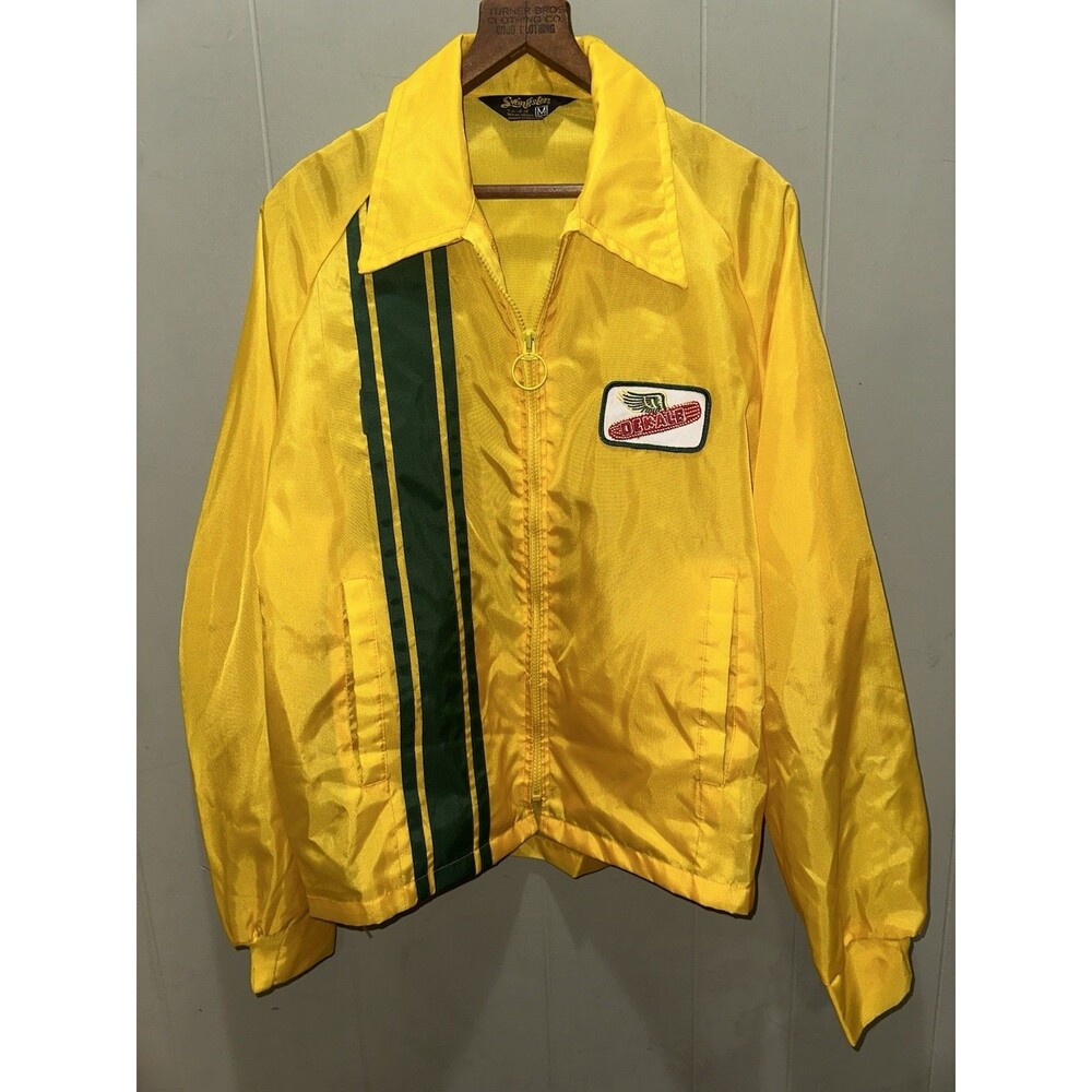 Rare Dekalb Seed Patch Jacket Swingster Full Zip WIND BREAKER YELLOW GREEN Sz MD